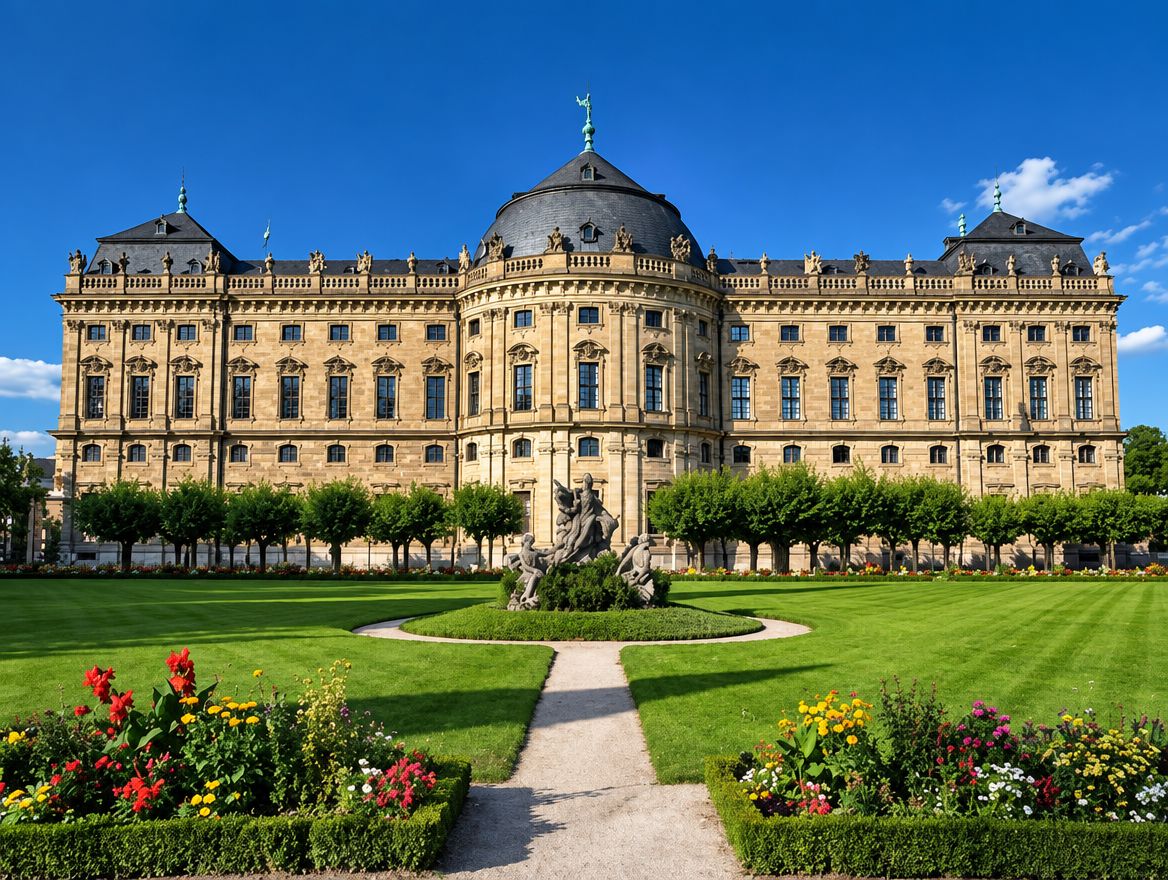 Die Würzburger Residenz mit Hofgarten und Frankoniabrunnen
